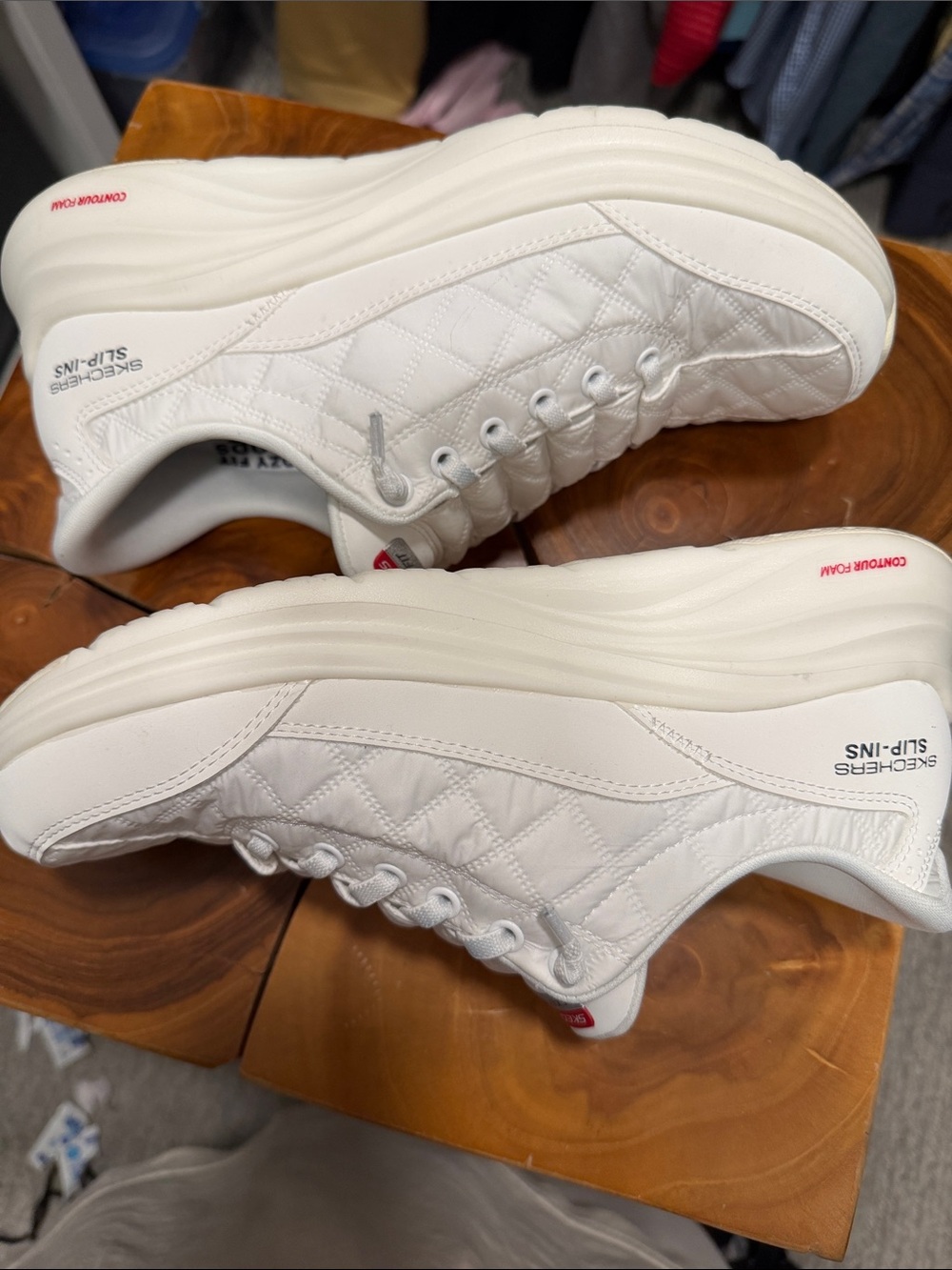 Skechers White Quilted Slip on Sneakers - Picture 4 of 7